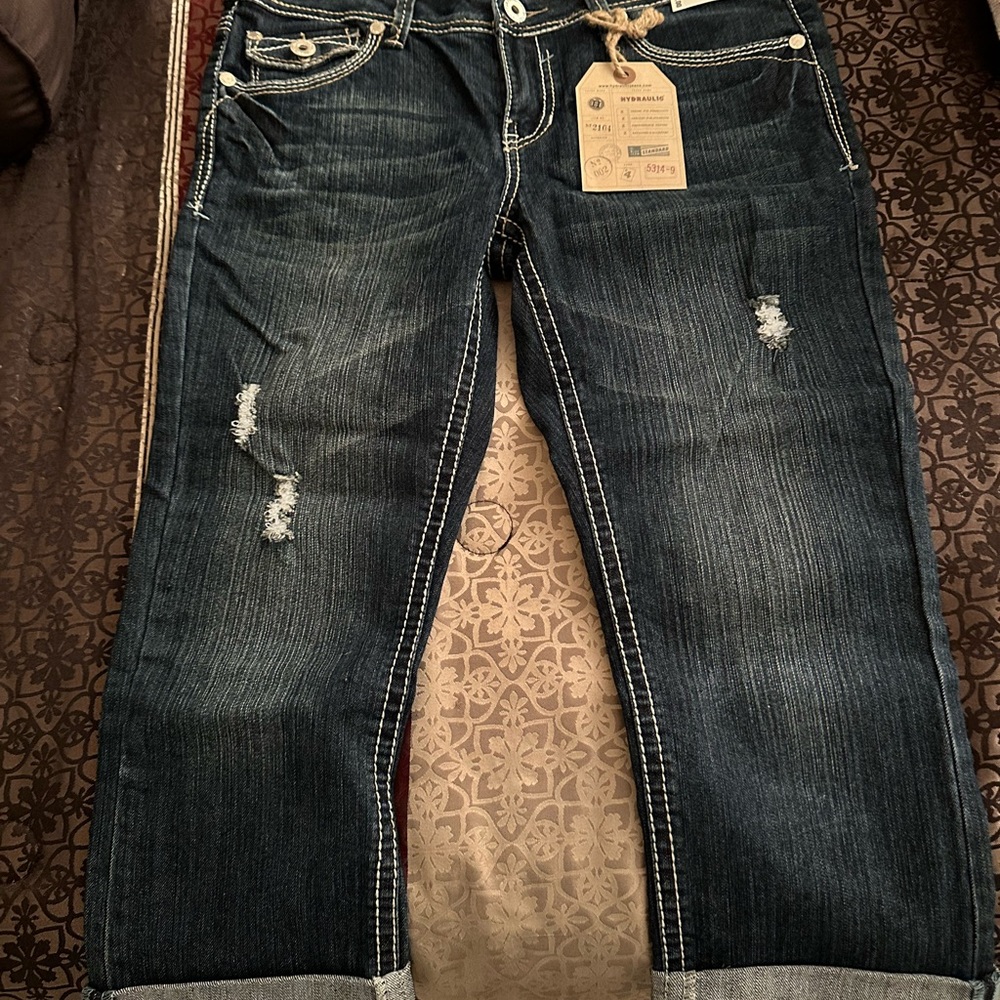 Kohl's Dark Blue Distressed Ankle Jeans